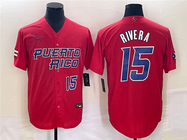 Men's Puerto Rico Baseball #15 Emmanuel Rivera 2023 Red World Baseball Classic With Patch Stitched Jersey